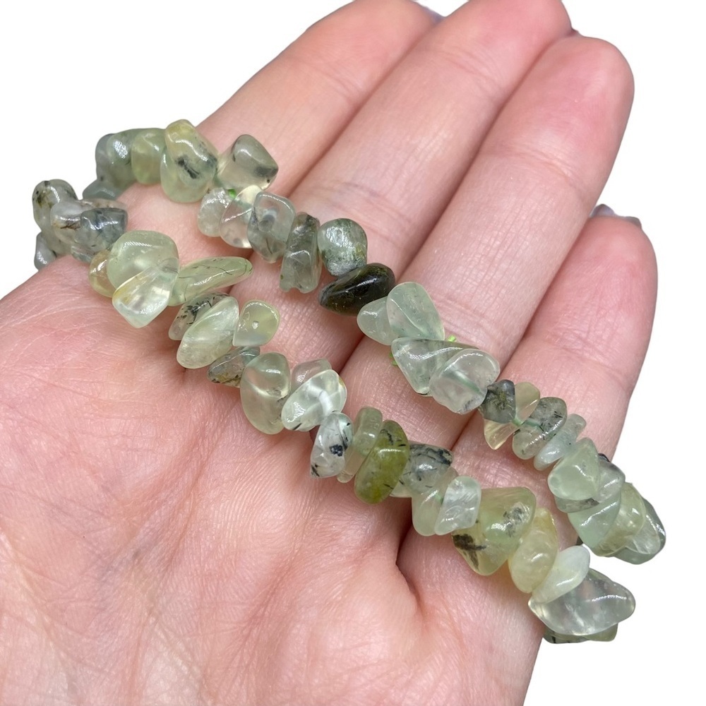 Moss Prehnite Gemstone Chips Beaded Stretch Bracelet Natural Stone Crystal Boho - Picture 4 of 4